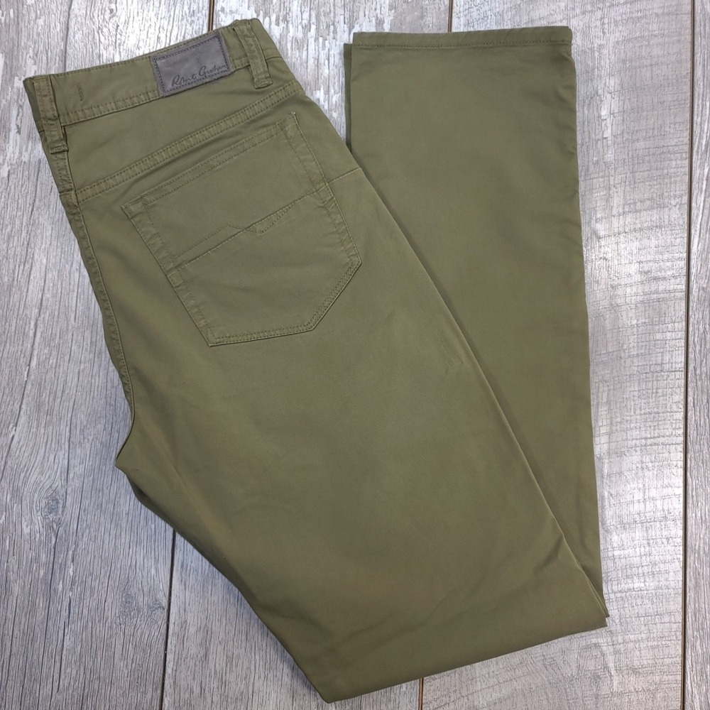 Robert Graham Pants Mens 31x32 Olive Green Cotton Tencel Stretch 5-Pocket Chino